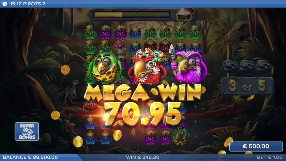 Pirots 2 Mega winstscherm met winstanimatie
