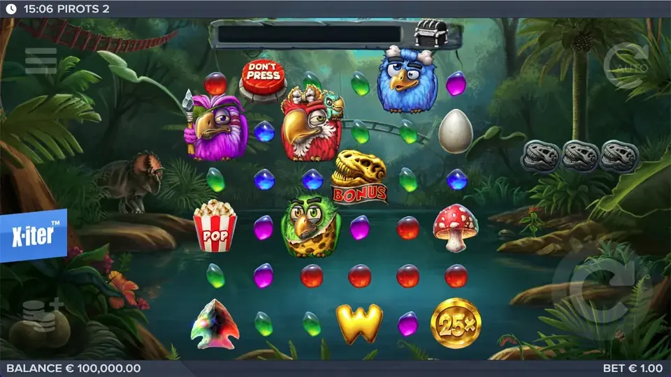 Pirots 2 startscherm in demomodus