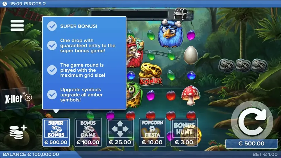Pirots 2 X-iter koopmodus met alle prijsniveaus