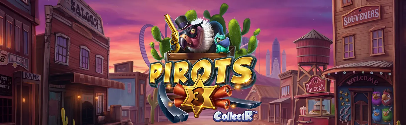 Pirots 3 promotiebanner met Wild West-thema
