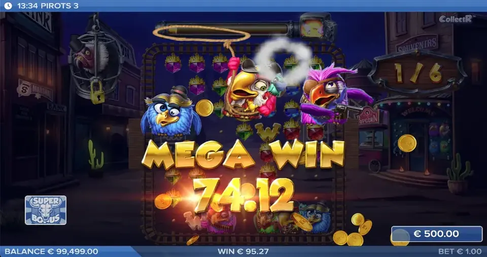 Pirots 3 mega winstscherm