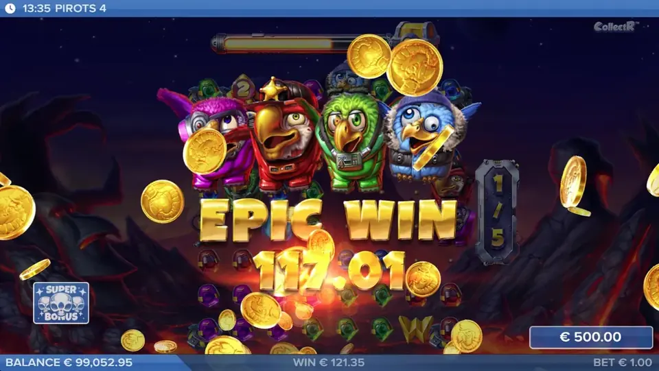Pirots 4 episch winstscherm met maximaal winsteffect in Inferno