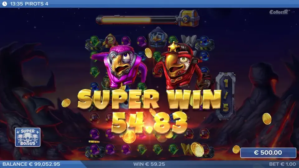Pirots 4 Super Win winstscherm in Inferno