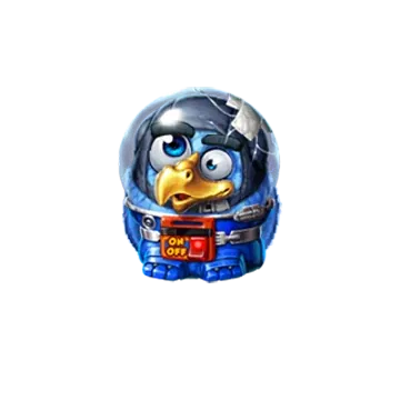 Blauw vogelkarakter in Pirots 4 Lost in Space