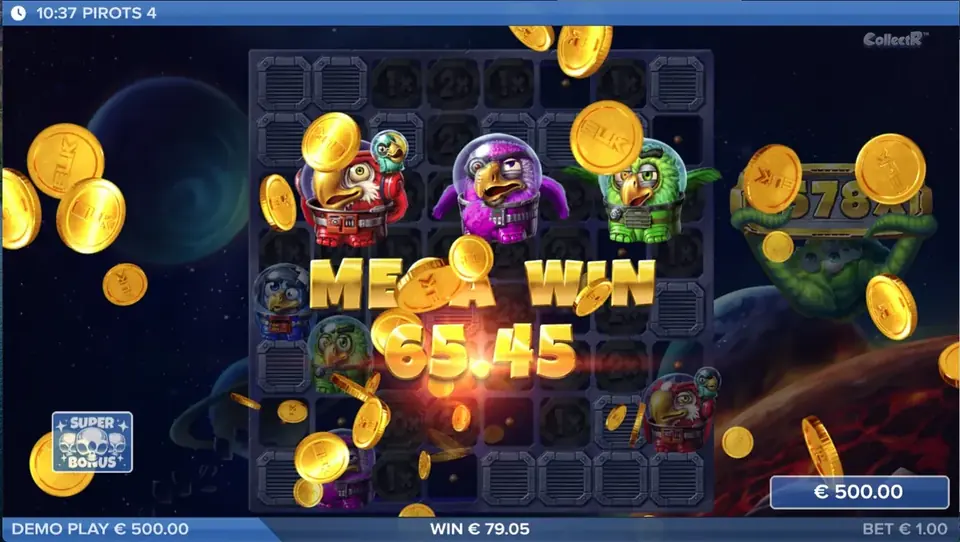 Pirots 4 Mega Win winstscherm in Lost in Space