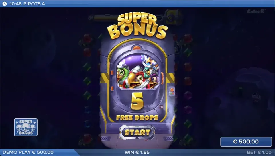 Pirots 4 superbonusmodus met geactiveerde gratis spins in Lost in Space