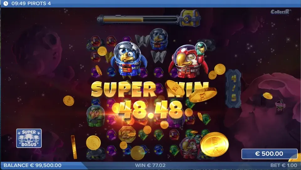 Pirots 4 Super Win winstscherm in Lost in Space