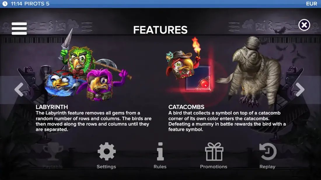 Pirots 5 catacomben en labyrinth-functie
