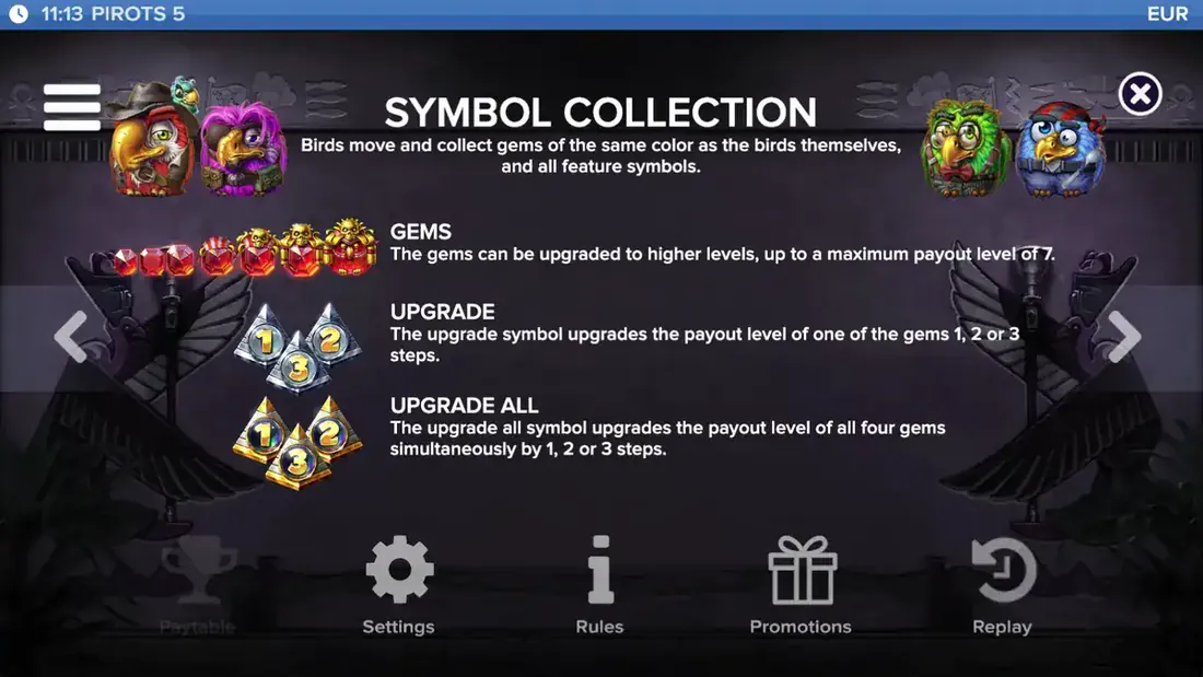 Pirots 5 symboolverzameling en upgrades
