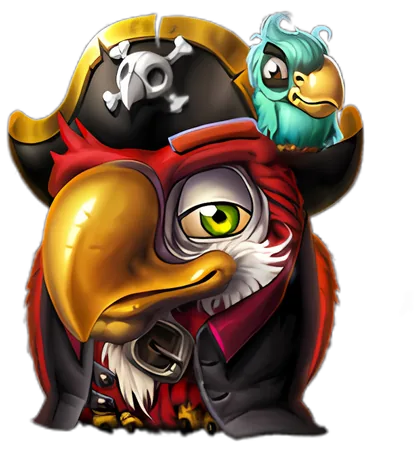 Kapitein Redfeather met papegaai op de schouder in Pirots 5 The Kraken