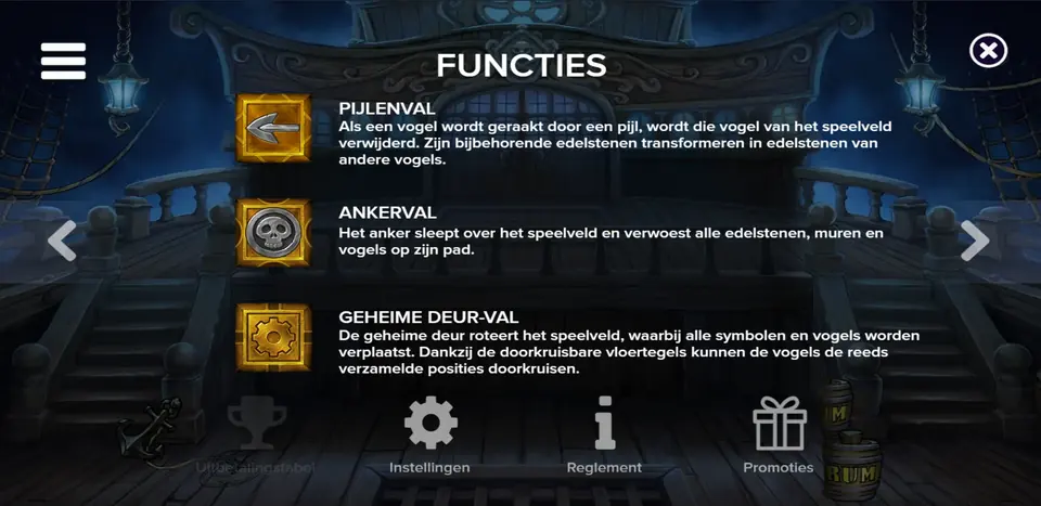 Infoscherm over portalen en tunnels in Pirots 5 The Kraken