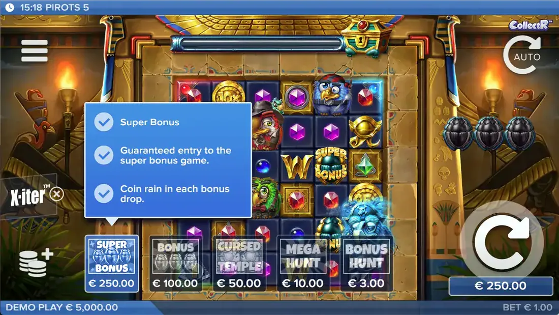 Pirots 5 X-iter feature buy-menu