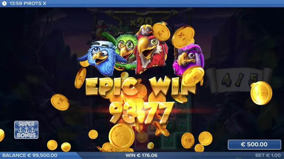 Pirots X episch winst-scherm met maximale winsteffect