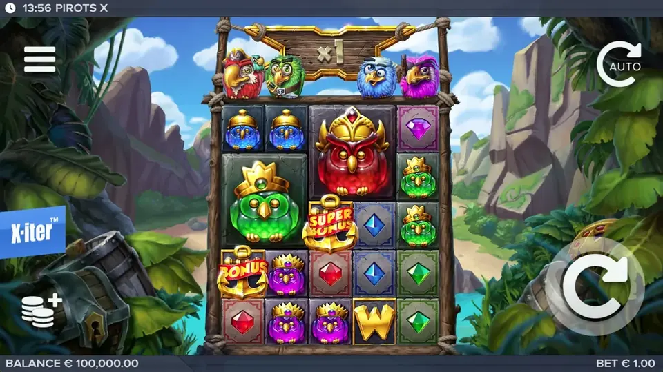 Pirots X startscherm in demomodus